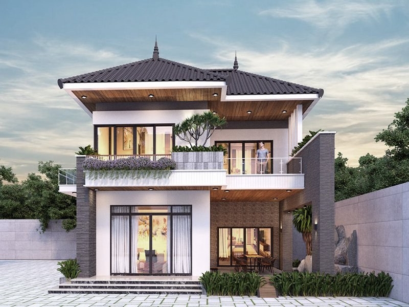 Mẫu nhà mái Nhật 2 tầng hiện đại
