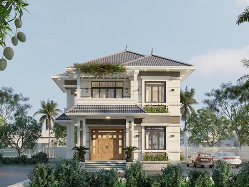 Mẫu nhà mái Nhật 2 tầng có sân vườn