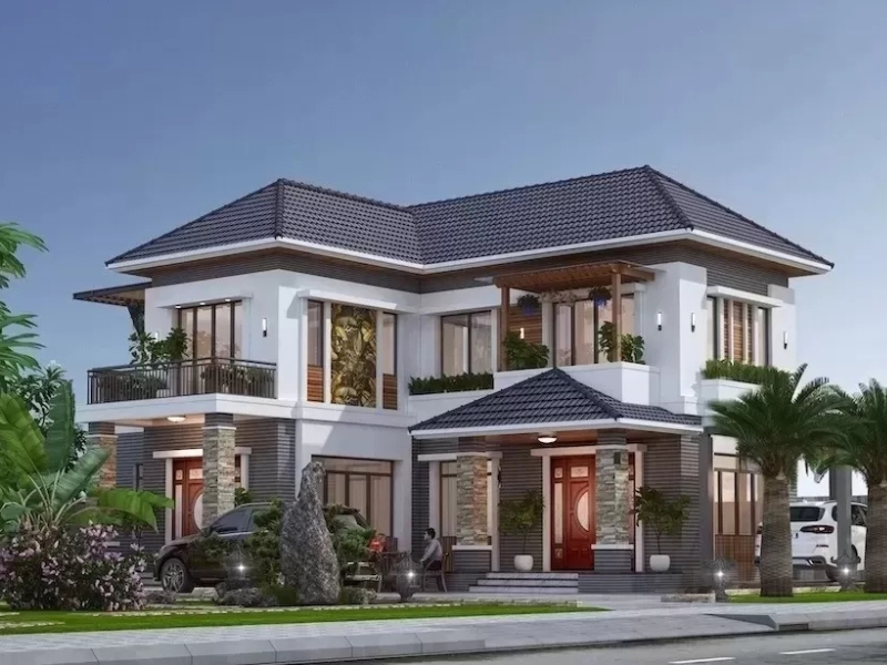 Mẫu nhà mái Nhật 2 tầng chữ L đẳng cấp, độc đáo Mẫu nhà mái Nhật 2 tầng chữ L