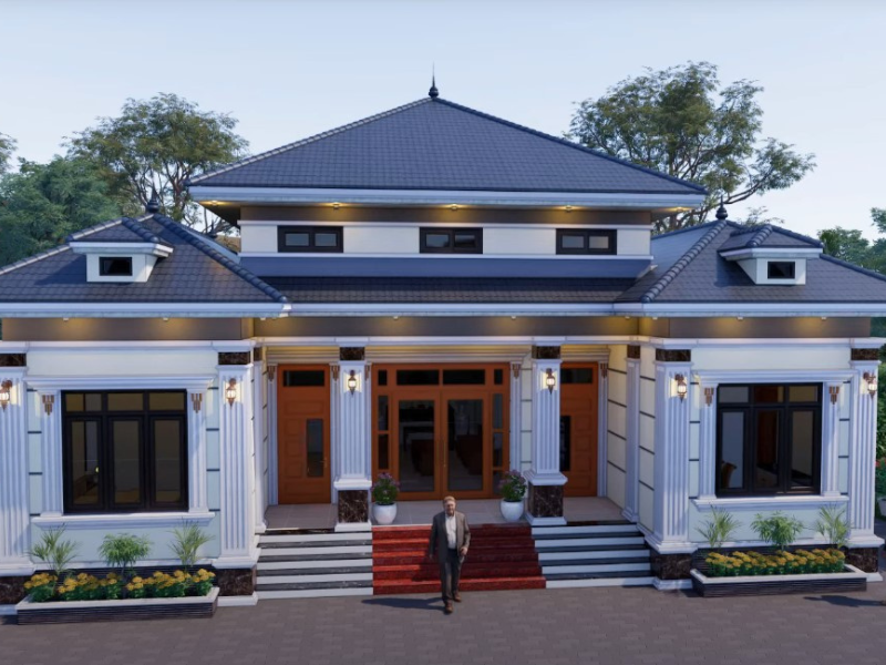 Thiết kế nhà mái Nhật 1 tầng chữ U 200m2 độc đáo