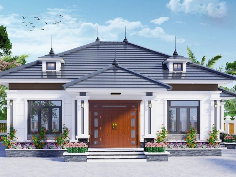 Thiết kế biệt thự mái Nhật 1 tầng 350m2